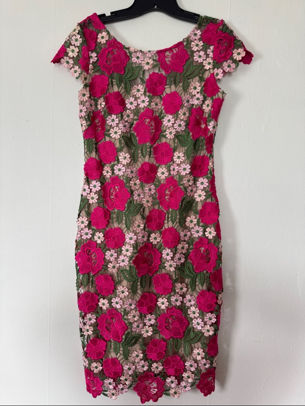 Xscape Fuchsia Pink Floral Embroidered Midi Dress
